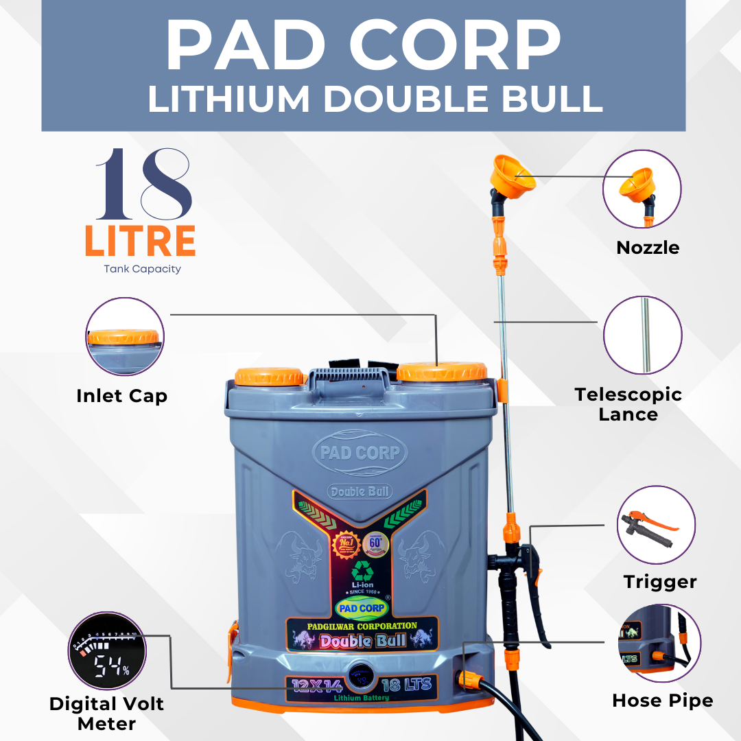 Pad Corp Lithium Double Bull Battery Sprayer, 18L Tank, 12Vx14AH Battery