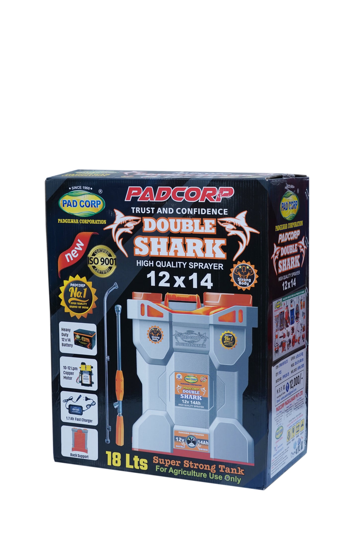 Pad Corp New Double Shark 3.0 Double Motor 12 Volts X 14 Ampere Power Motor Battery Sprayer | 18 Liter Tank Capacity
