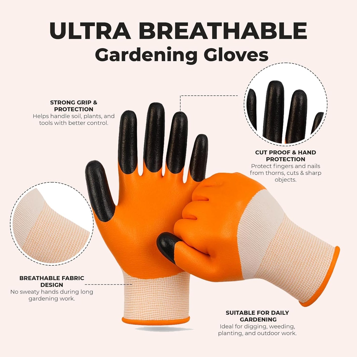 Dian Professional Gardening Gloves for Men & Women | Thorn Proof Nitrile Coated