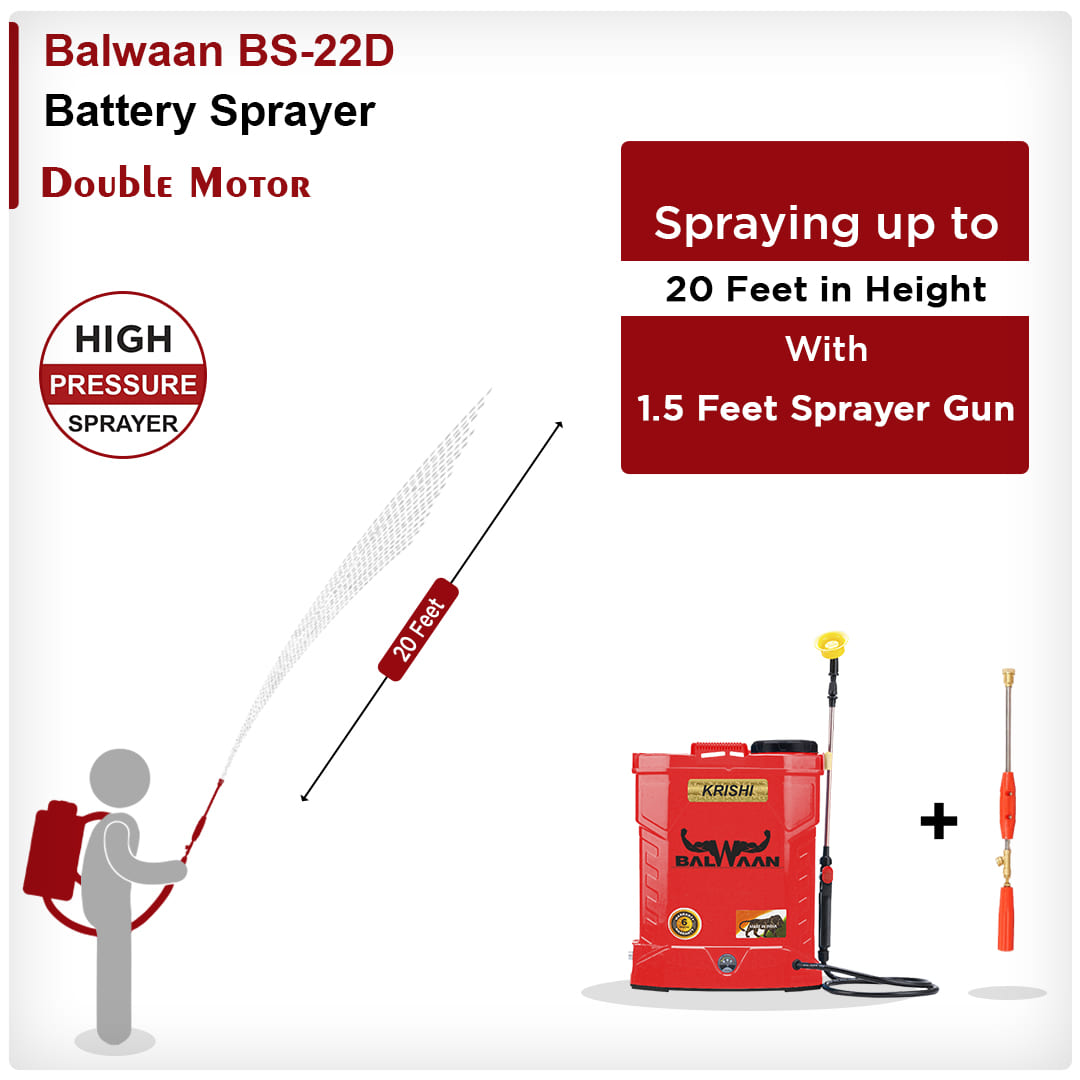 Balwaan Krishi Double Motor Battery Sprayer (12x12) BS-22D | High Pressure up to 20 feet Spray | Knapsack Sprayer | 20 Litre Tank Capacity