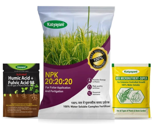 Katyayani N.P.K. 20:20:20 (Mix micro 10gms + Humic + fulvic acid 30gms) | 3 in 1 Pack