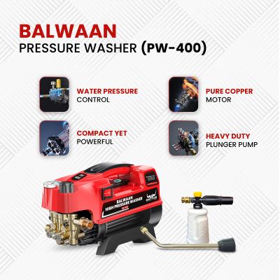 Balwaan Krishi Pressure Washer (Adjustable) Brass Coated Pump, 1800w Motor, Bend Lance for Car Wash & Cleaning Purpose|PW-400