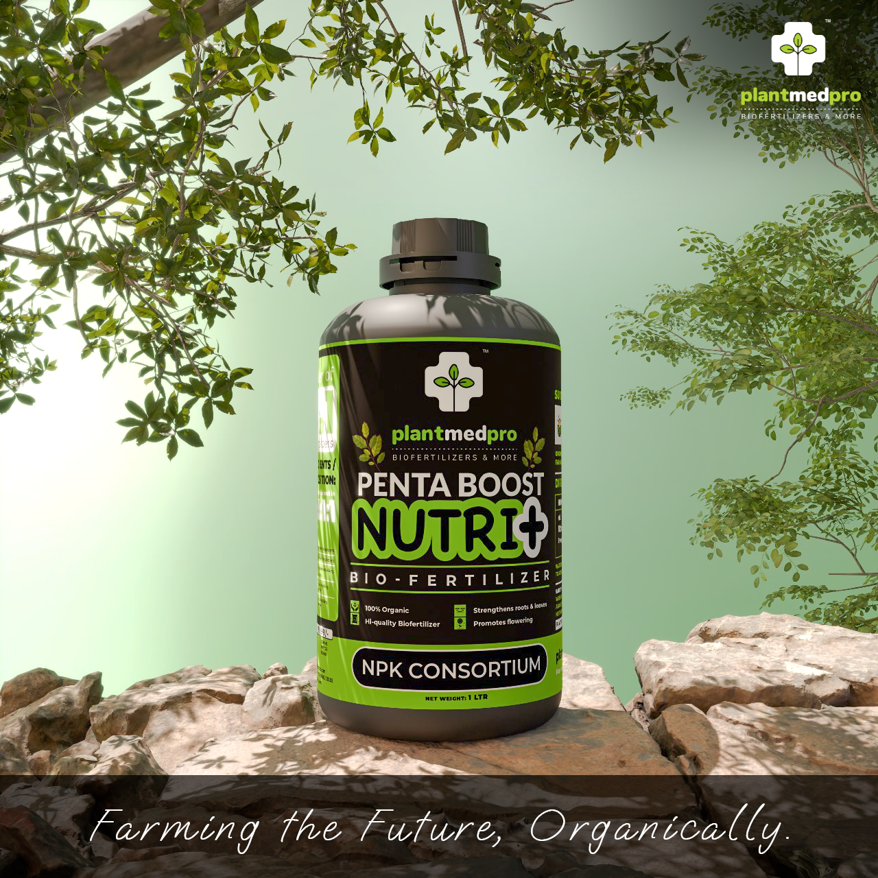 Plantmedpro™ Penta Boost Nutri+ 5-in-1 Biofertilizer - NPK & Zinc Mobilizing Microbes for Complete Plant Nutrition, Growth & Blooms | Organic fertilizer for home garden, pot plants (1 Litre)
