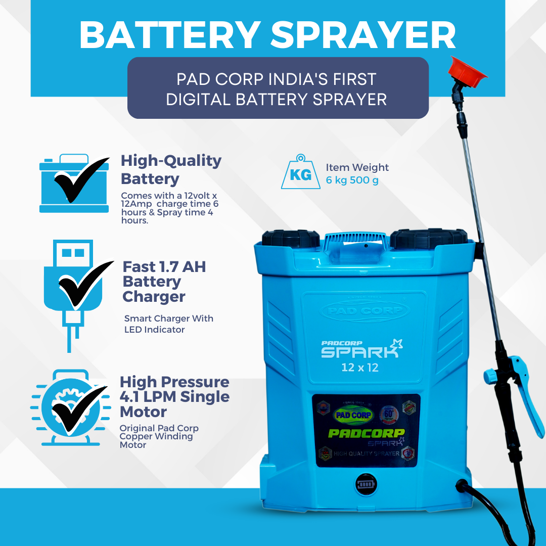 Pad Corp Spark Battery Operated Sprayer, 12 Volt x 12 Amp Battery - 16 Litre Tank Capacity