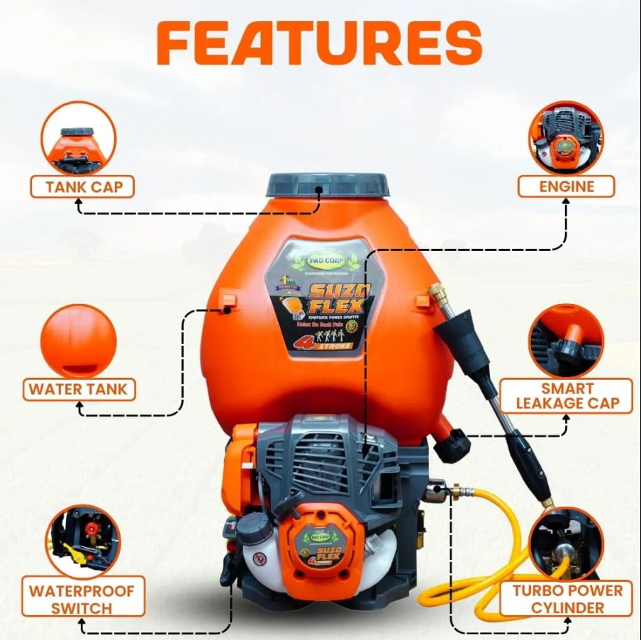 Pad Corp Suzo Flex | 4 Stroke Petrol Engine Operated Power Sprayer | 20 liter