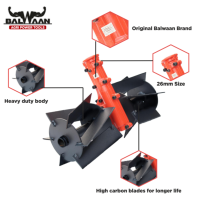 Balwaan Tiller Attachment 28mm Cross Type - Heavy (Black)