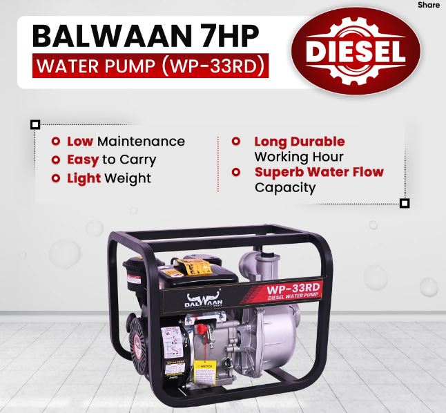 Balwaan Diesel Water Pump 7 HP WP-33RD