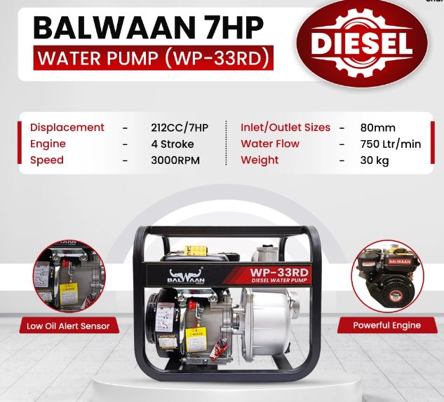 Balwaan Diesel Water Pump 7 HP WP-33RD