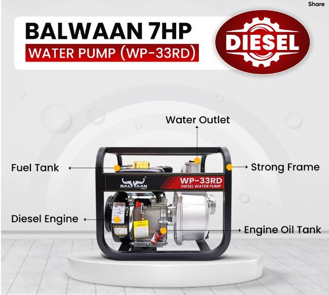 Balwaan Diesel Water Pump 7 HP WP-33RD