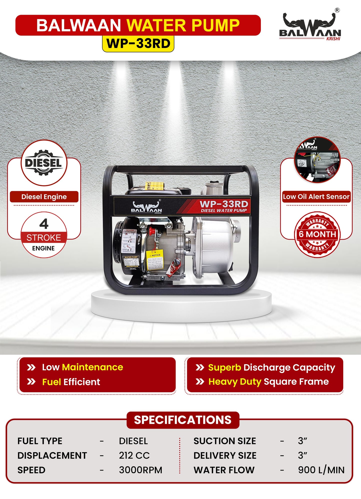 Balwaan Diesel Water Pump 7 HP WP-33RD