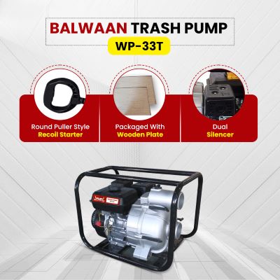 Balwaan Krishi WP-33T Trash Water Pump | 212cc 4-Stroke Petrol Engine | Self-Priming with Double Air Filtration | High Head Performance