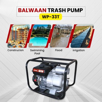 Balwaan Krishi WP-33T Trash Water Pump | 212cc 4-Stroke Petrol Engine | Self-Priming with Double Air Filtration | High Head Performance